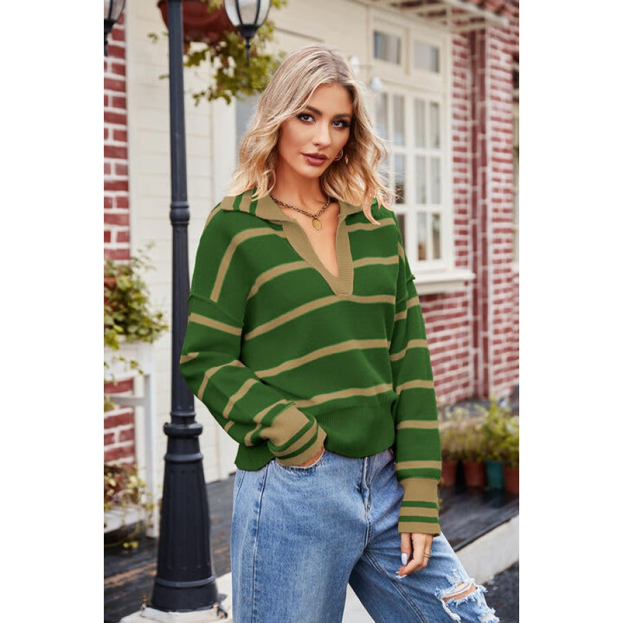 Striped Johnny Collar Sweater