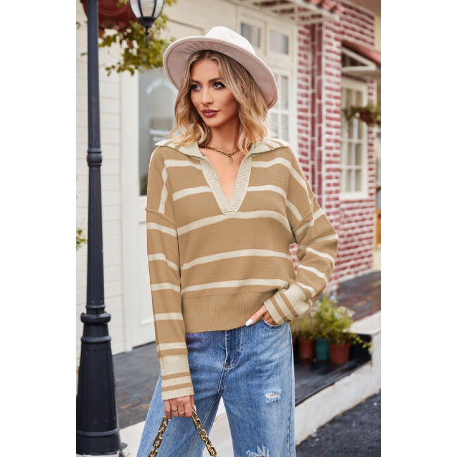 Striped Johnny Collar Sweater