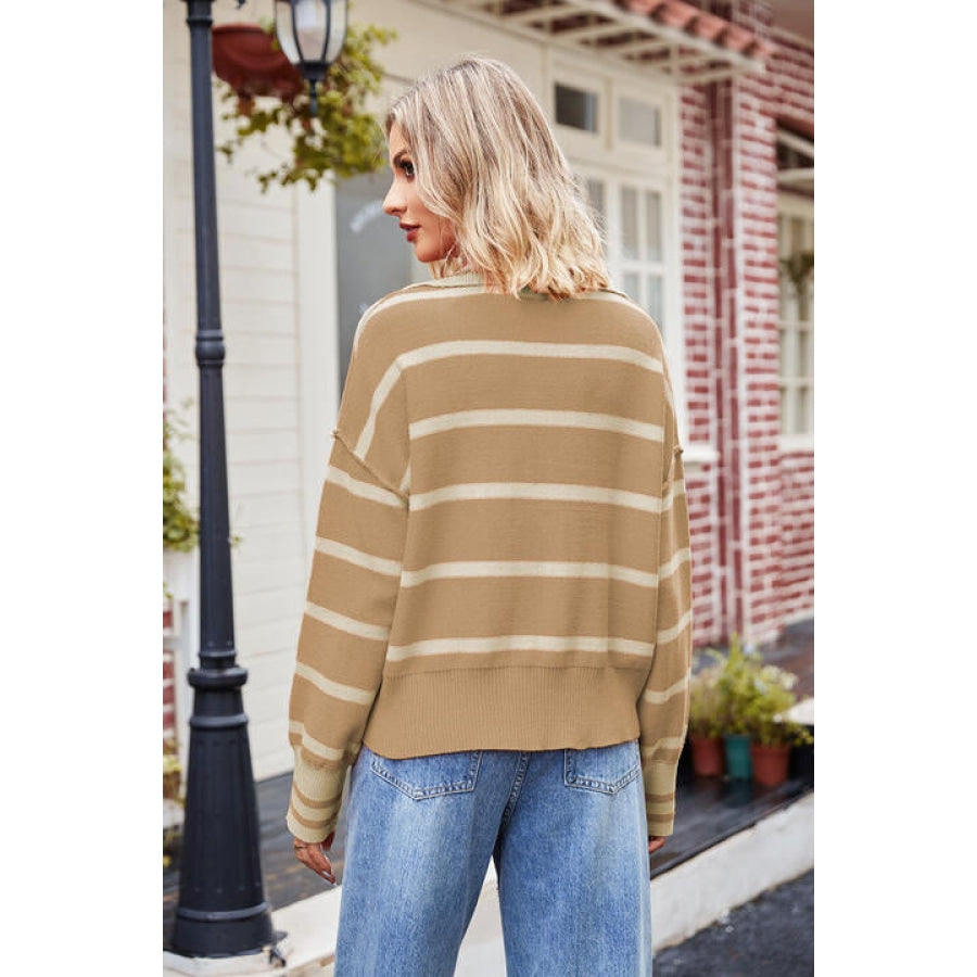 Striped Johnny Collar Sweater