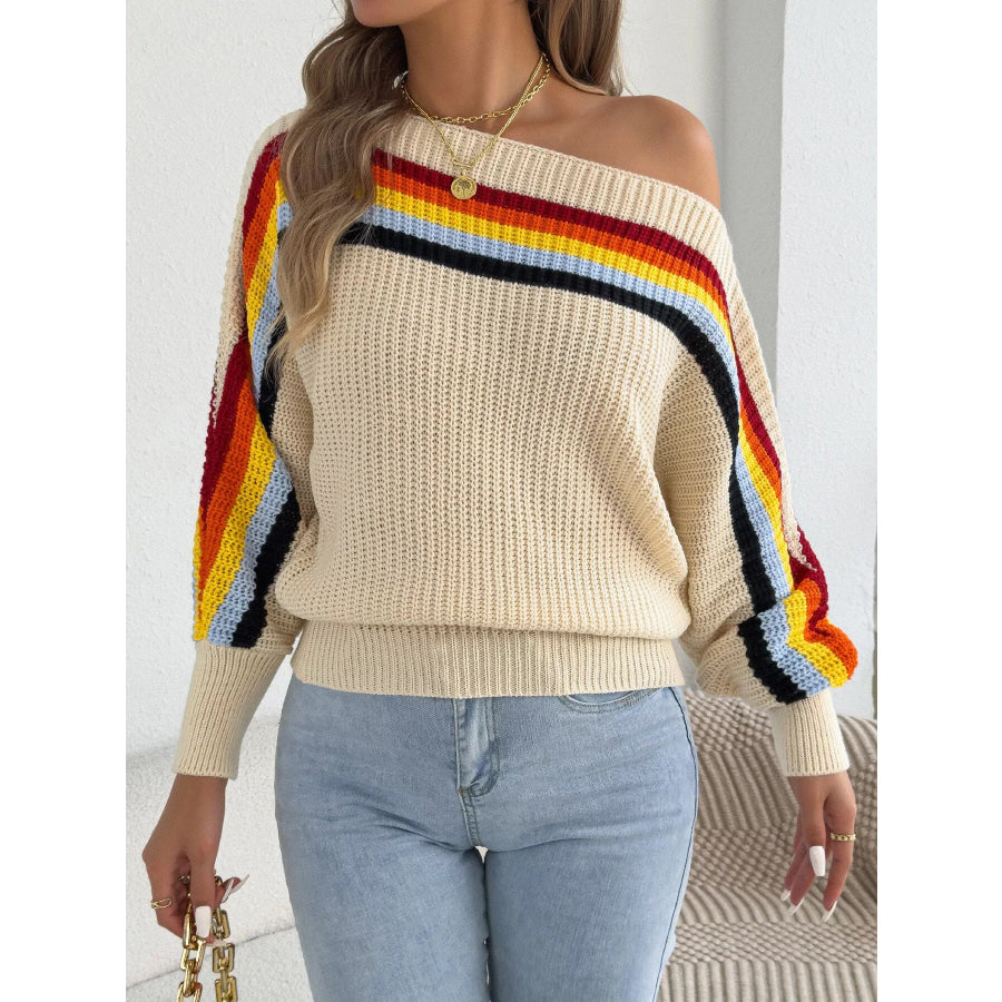 Striped Knit Boat Neck Sweater Apparel and Accessories