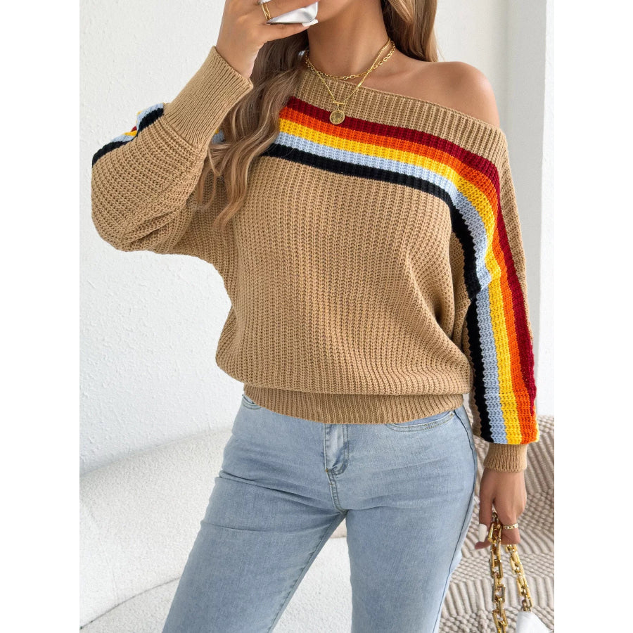Striped Knit Boat Neck Sweater Apparel and Accessories