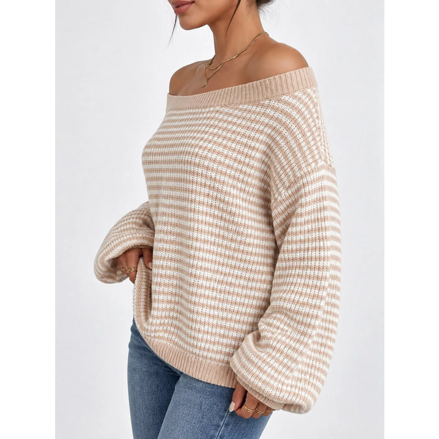 Striped Knit Boat Neck Sweater Apparel and Accessories