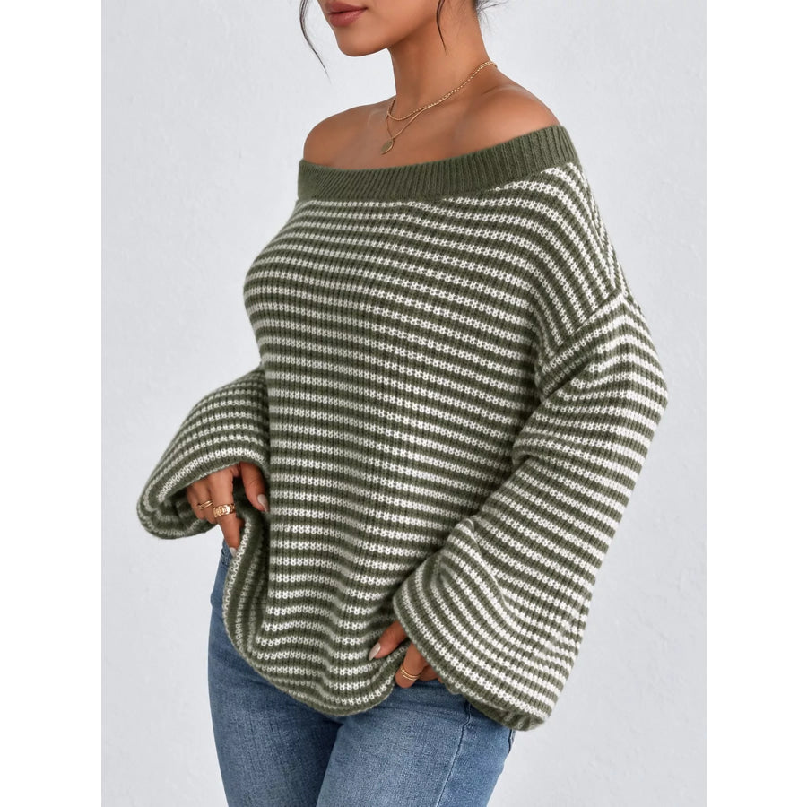 Striped Knit Boat Neck Sweater Apparel and Accessories