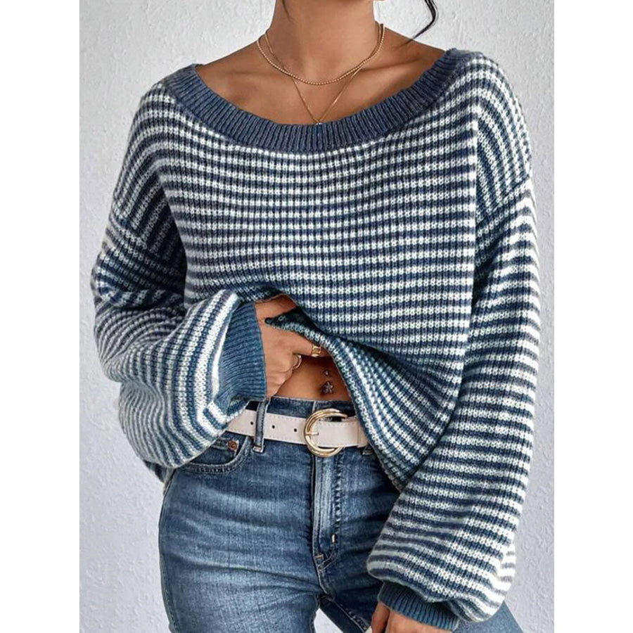 Striped Knit Boat Neck Sweater Apparel and Accessories