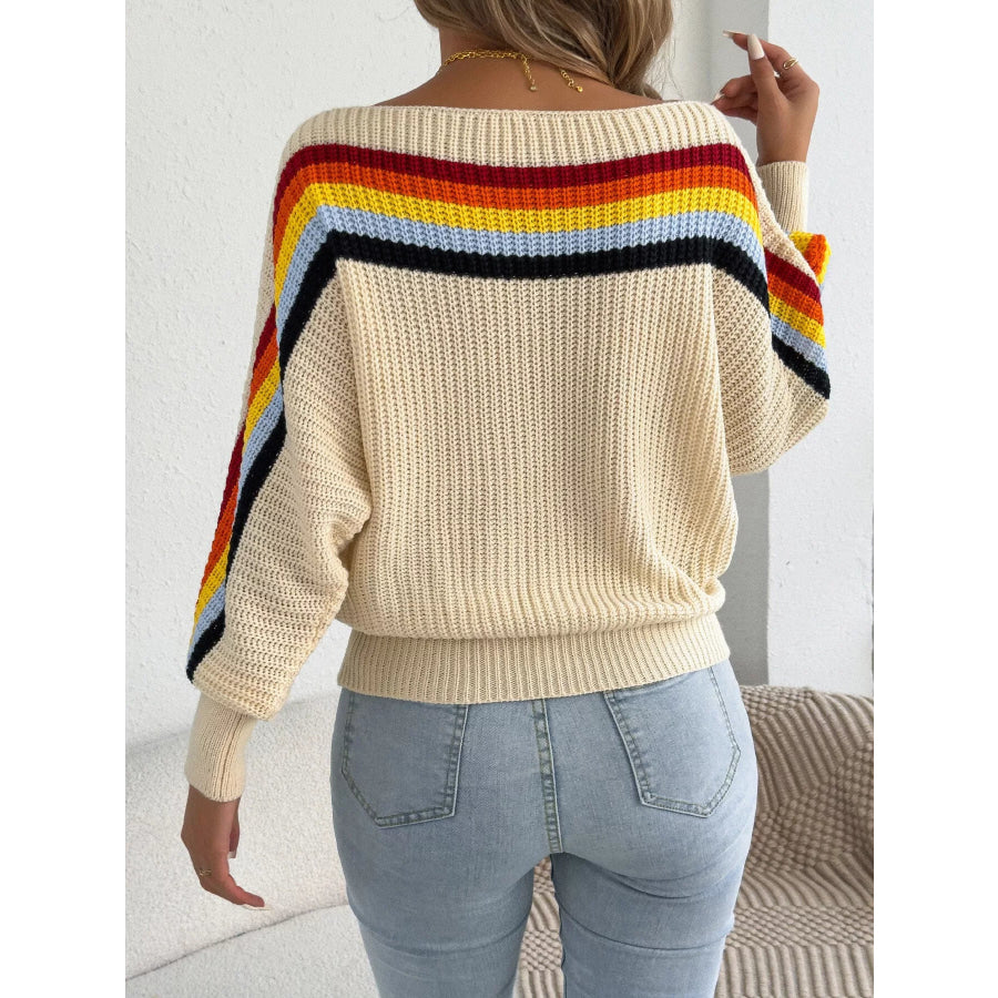 Striped Knit Boat Neck Sweater Apparel and Accessories