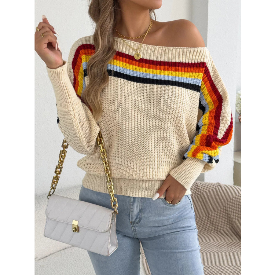 Striped Knit Boat Neck Sweater Apparel and Accessories