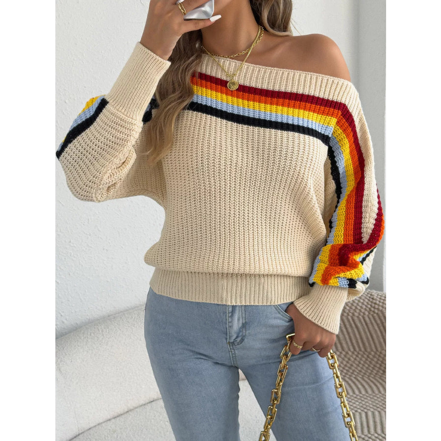 Striped Knit Boat Neck Sweater Apparel and Accessories