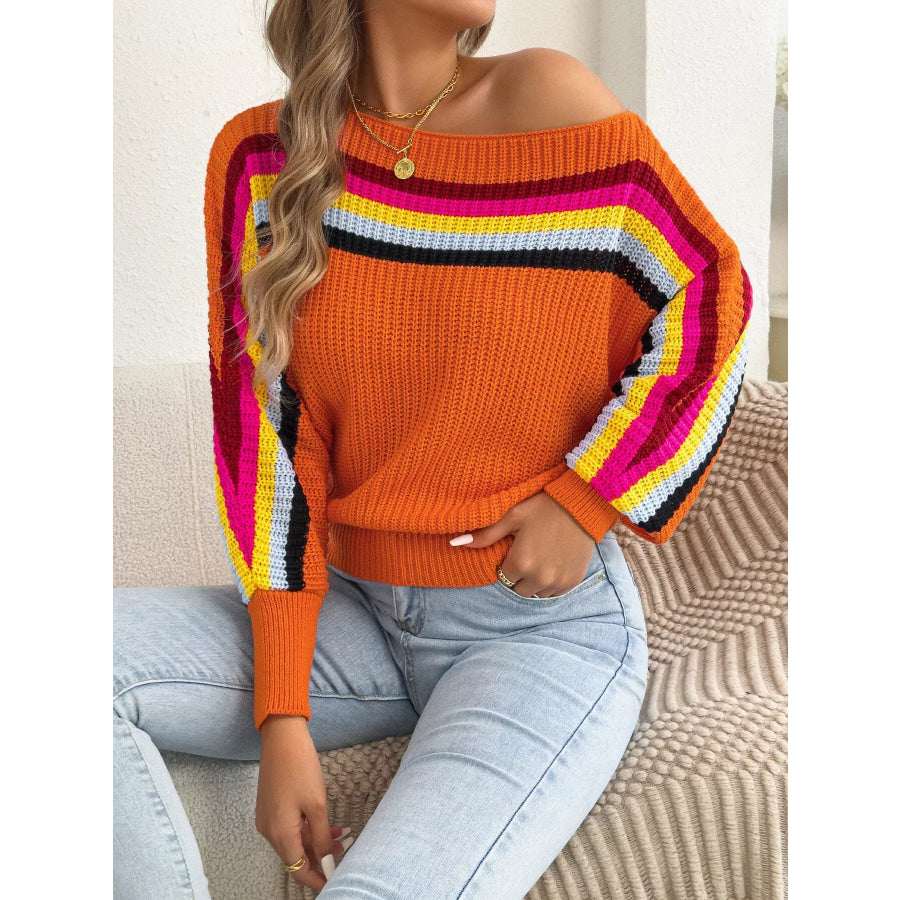 Striped Knit Boat Neck Sweater Apparel and Accessories