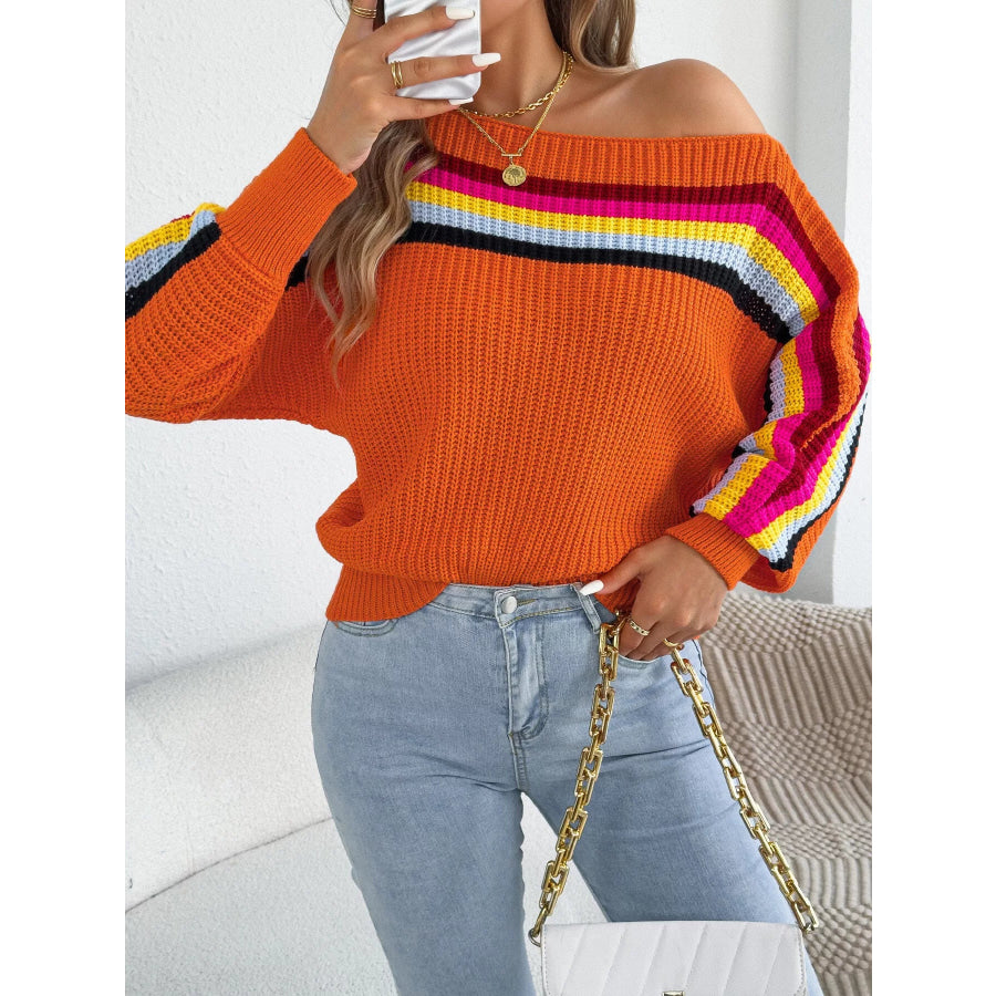 Striped Knit Boat Neck Sweater Apparel and Accessories