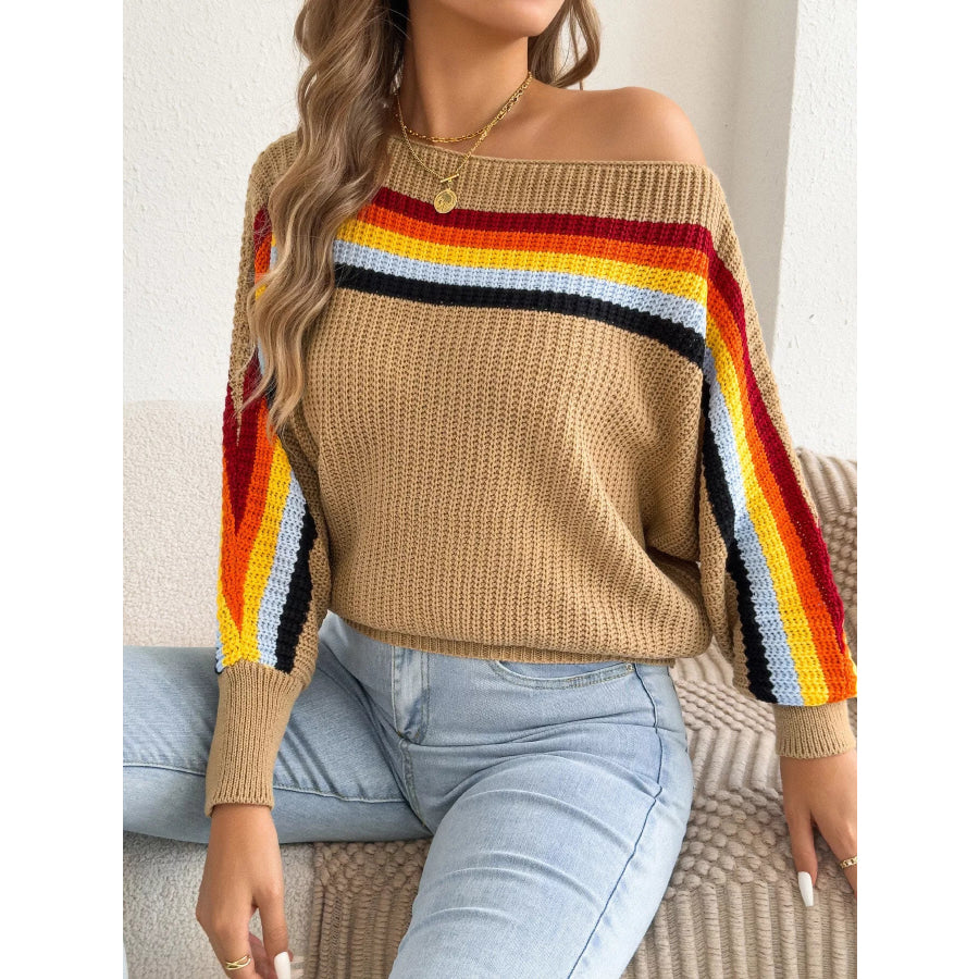 Striped Knit Boat Neck Sweater Apparel and Accessories