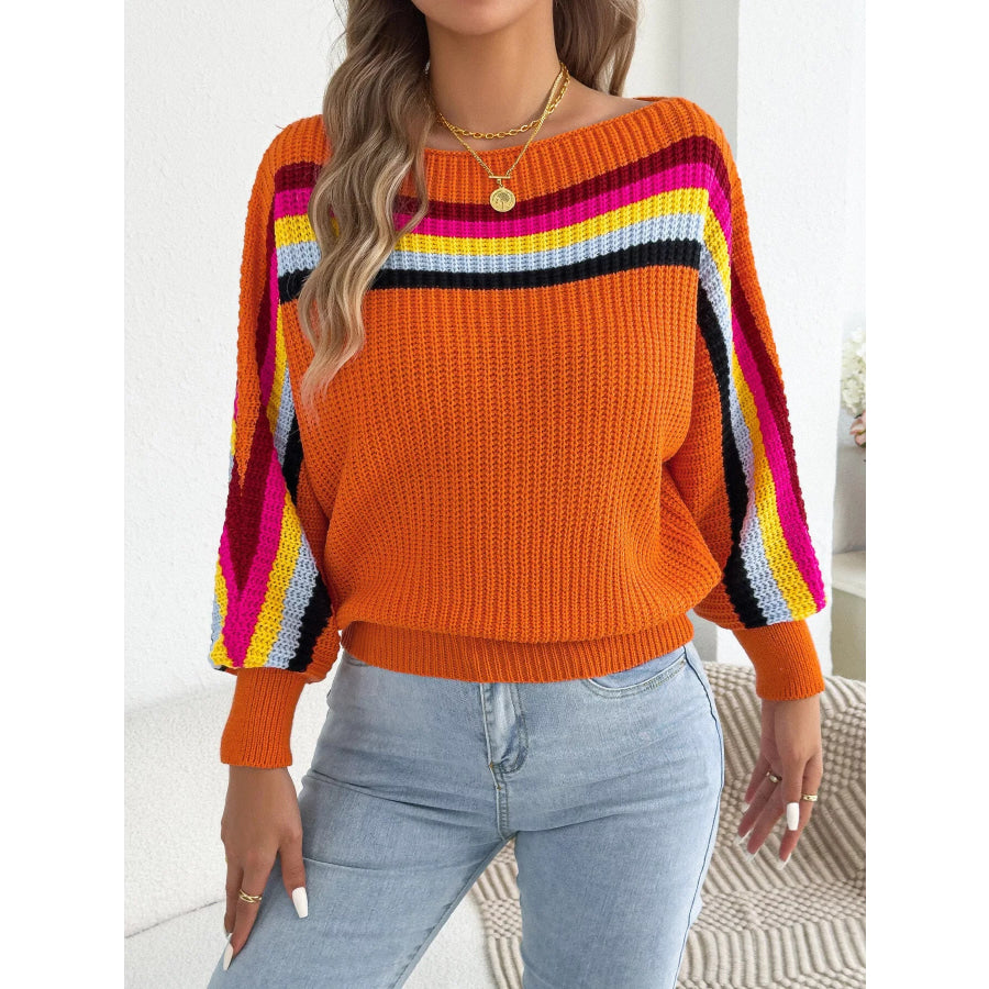 Striped Knit Boat Neck Sweater Apparel and Accessories