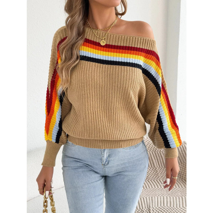 Striped Knit Boat Neck Sweater Apparel and Accessories