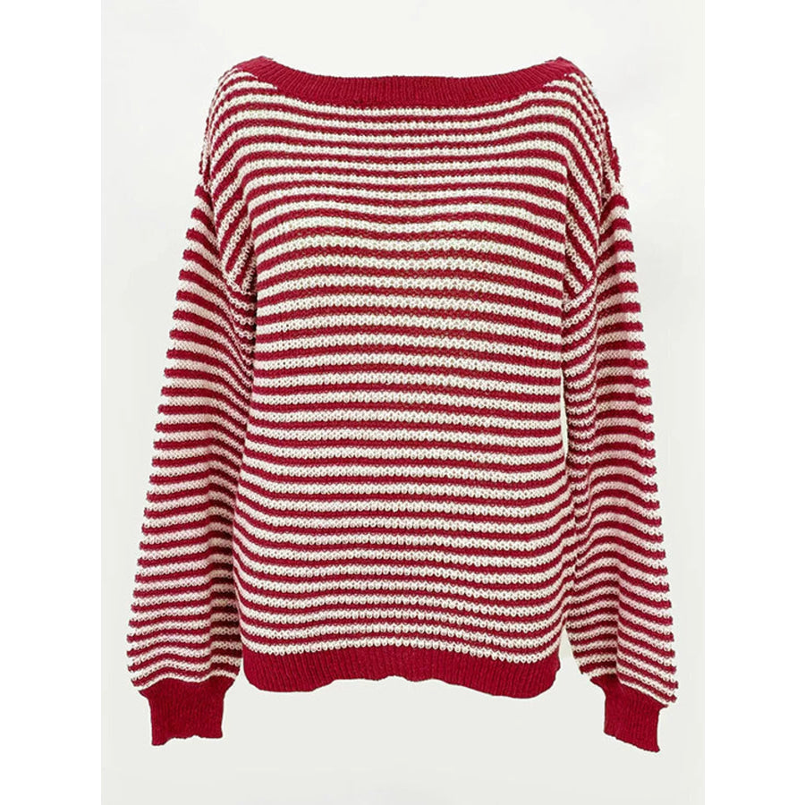 Striped Knit Boat Neck Sweater Apparel and Accessories