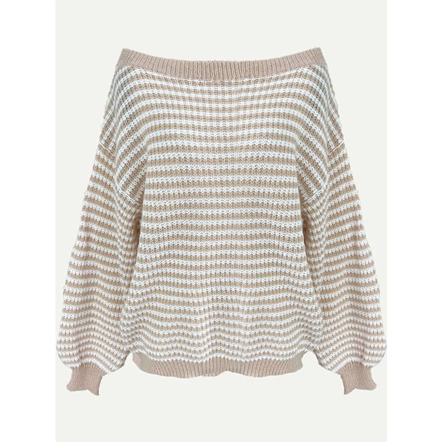 Striped Knit Boat Neck Sweater Apparel and Accessories