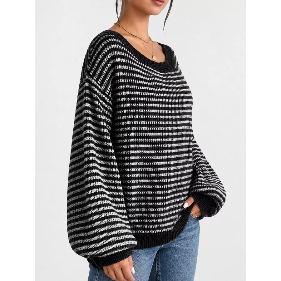 Striped Knit Boat Neck Sweater Apparel and Accessories
