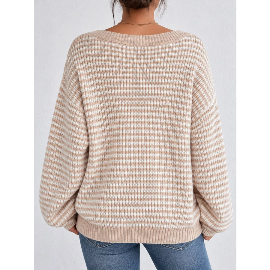 Striped Knit Boat Neck Sweater Apparel and Accessories