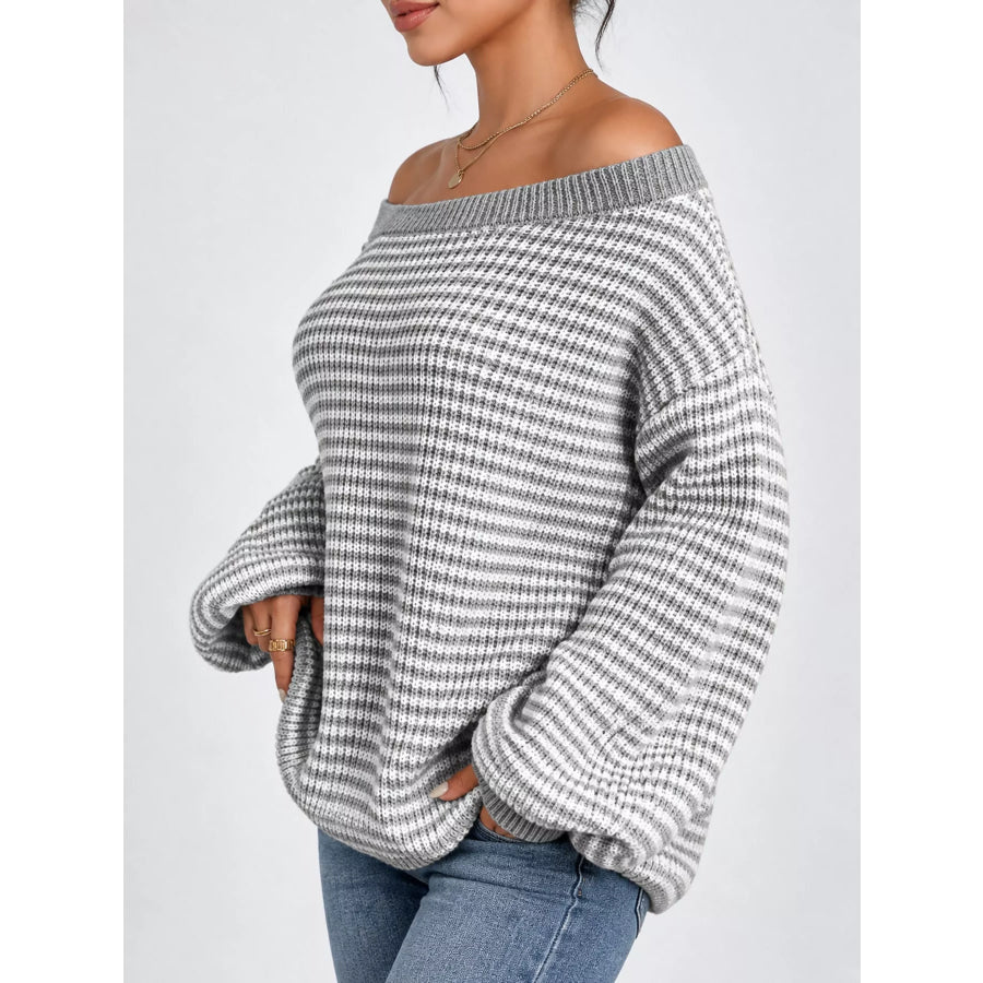 Striped Knit Boat Neck Sweater Apparel and Accessories