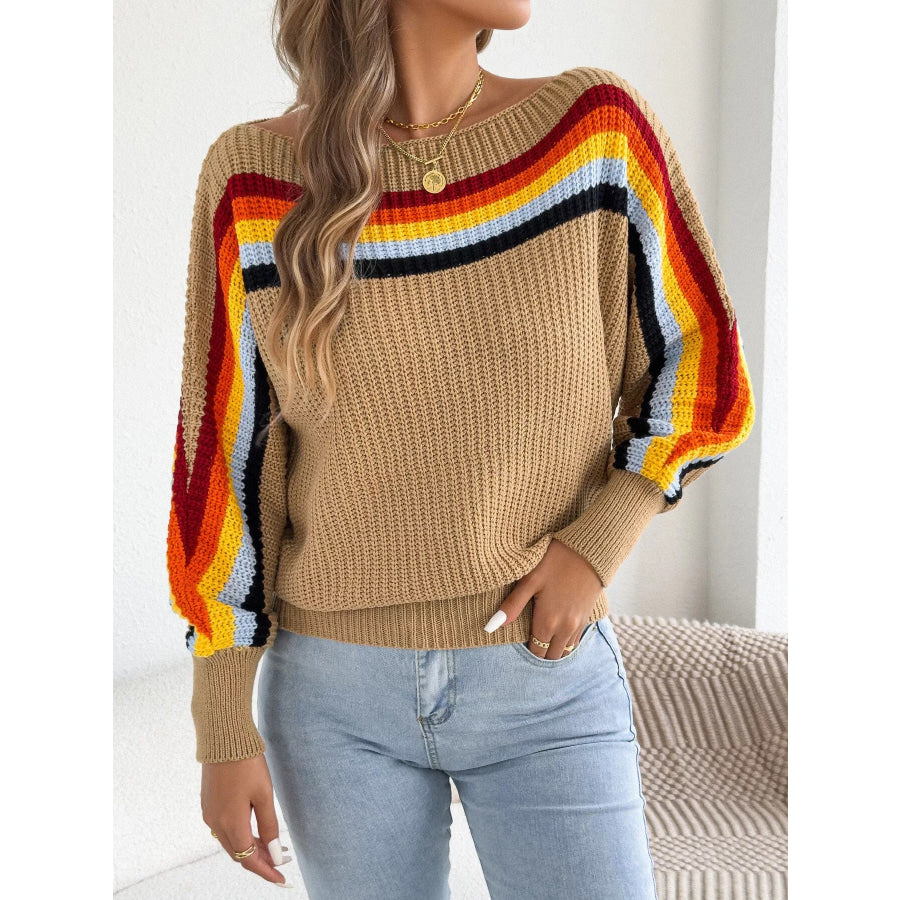 Striped Knit Boat Neck Sweater Apparel and Accessories