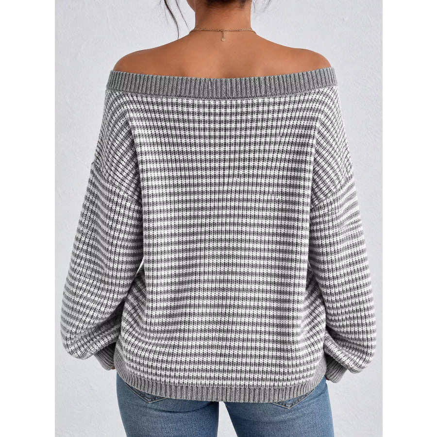 Striped Knit Boat Neck Sweater Apparel and Accessories