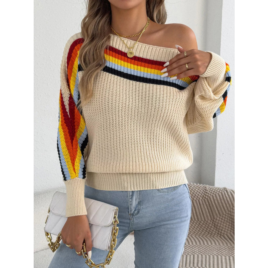 Striped Knit Boat Neck Sweater Apparel and Accessories