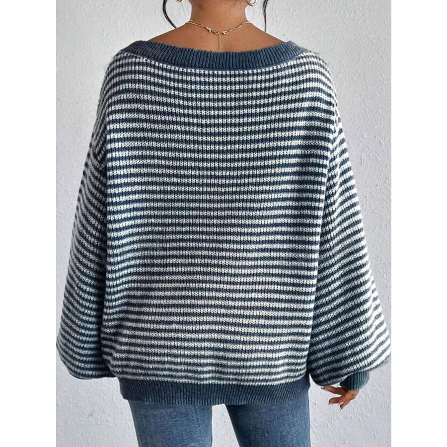 Striped Knit Boat Neck Sweater Apparel and Accessories