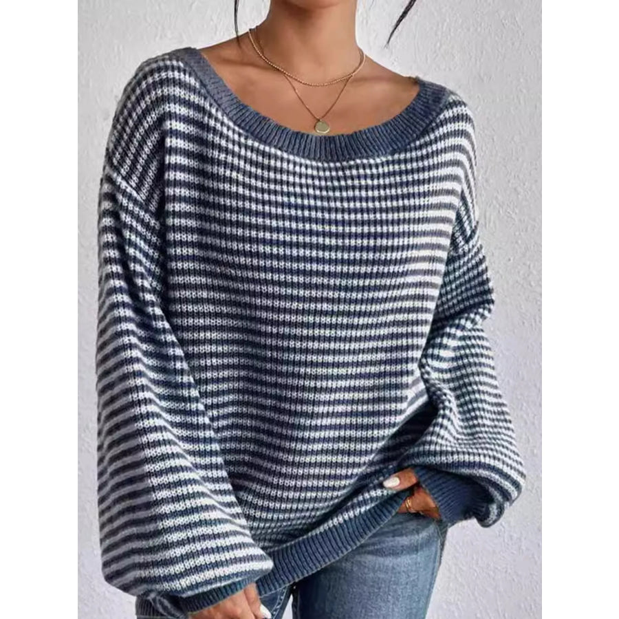 Striped Knit Boat Neck Sweater Apparel and Accessories