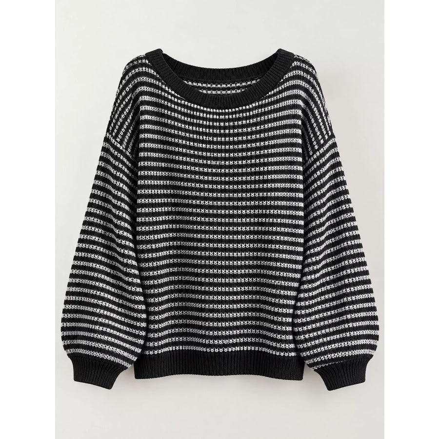 Striped Knit Boat Neck Sweater Apparel and Accessories