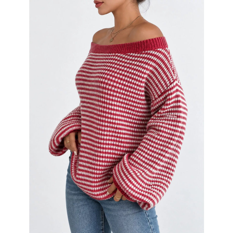 Striped Knit Boat Neck Sweater Apparel and Accessories