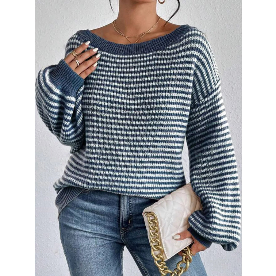 Striped Knit Boat Neck Sweater Apparel and Accessories