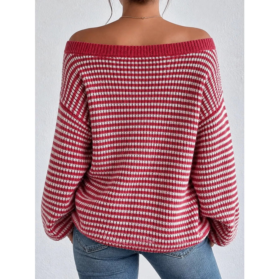 Striped Knit Boat Neck Sweater Apparel and Accessories