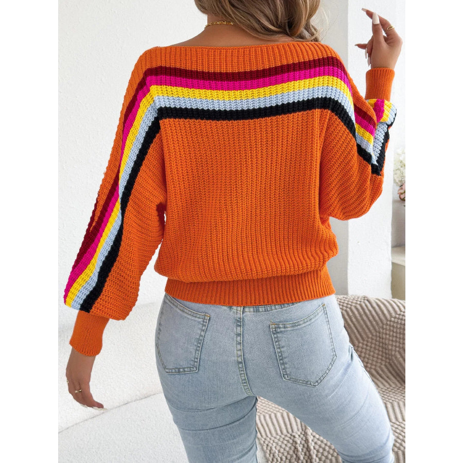 Striped Knit Boat Neck Sweater Apparel and Accessories