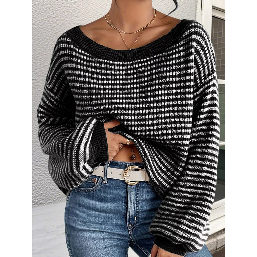 Striped Knit Boat Neck Sweater Apparel and Accessories