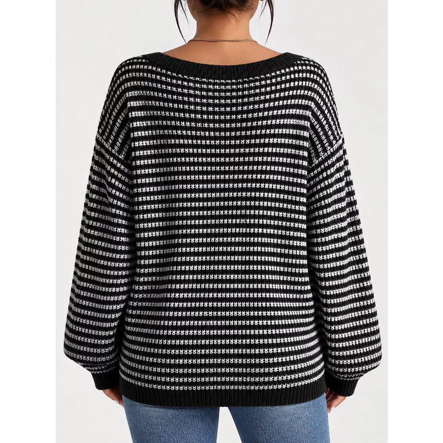 Striped Knit Boat Neck Sweater Apparel and Accessories