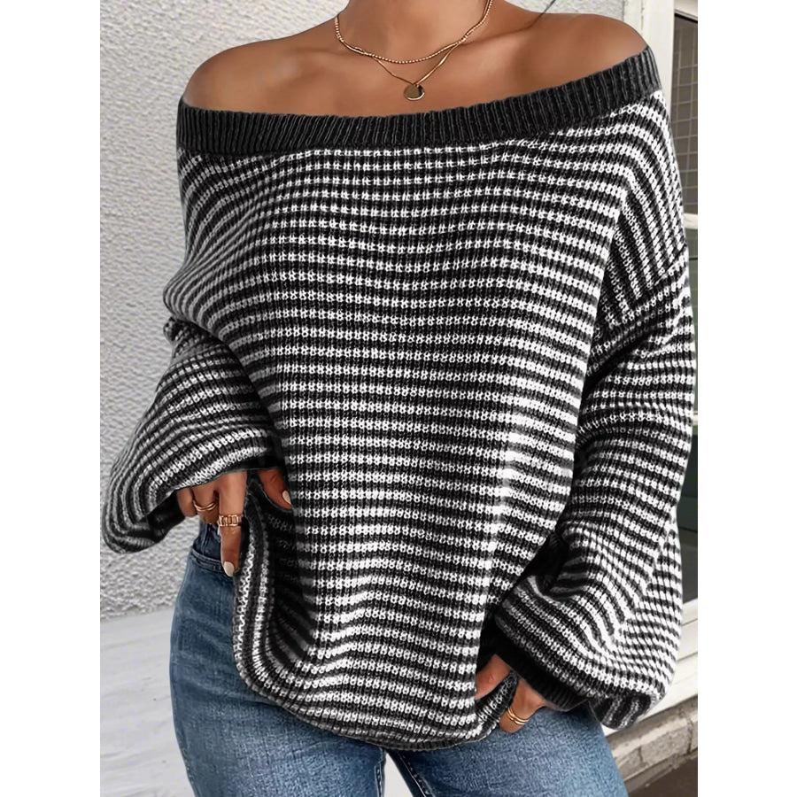 Striped Knit Boat Neck Sweater Apparel and Accessories