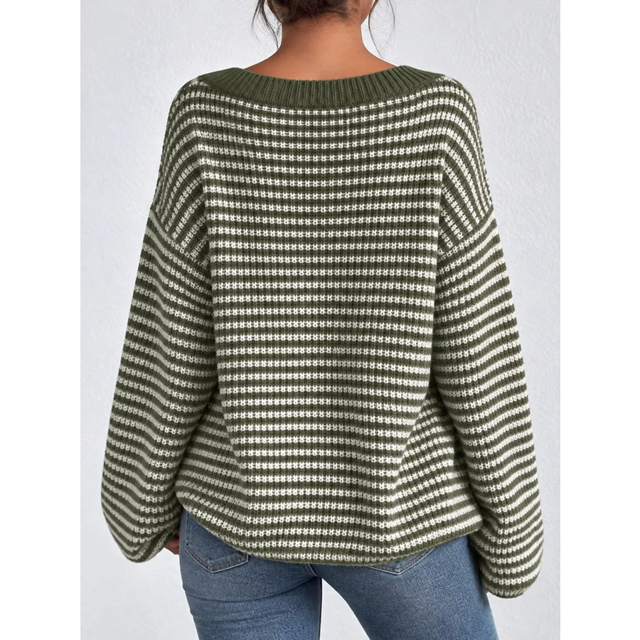 Striped Knit Boat Neck Sweater Apparel and Accessories
