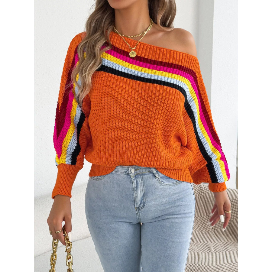 Striped Knit Boat Neck Sweater Apparel and Accessories