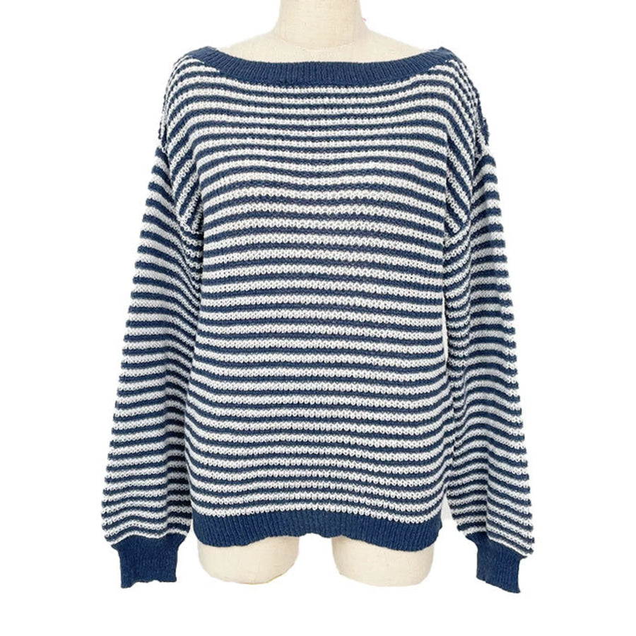 Striped Knit Boat Neck Sweater Apparel and Accessories