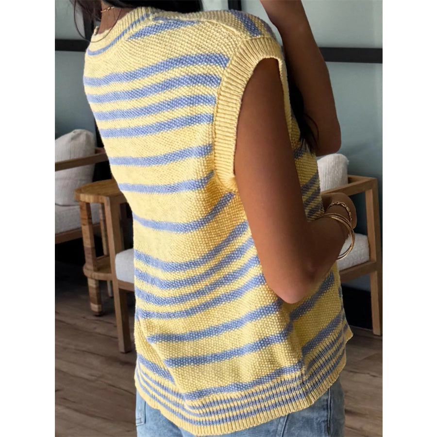 Striped Knit Button Up Cap Sleeve Cardigan Apparel and Accessories