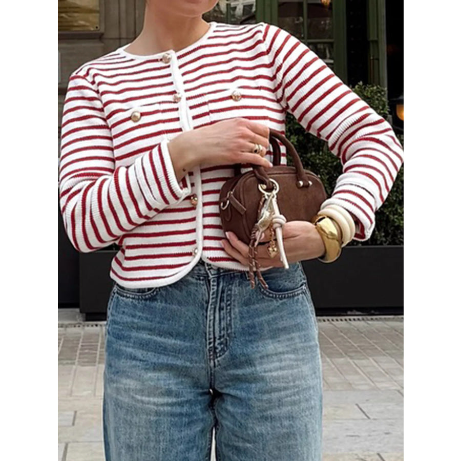 Striped Knit Button Up Cardigan Apparel and Accessories