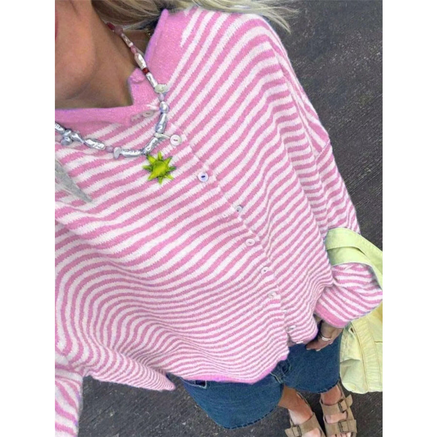 Striped Knit Button Up Cardigan Apparel and Accessories