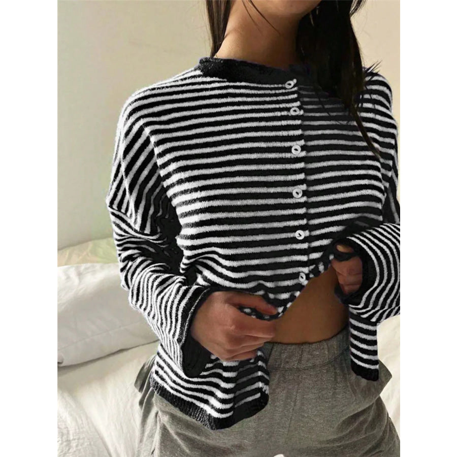 Striped Knit Button Up Cardigan Apparel and Accessories