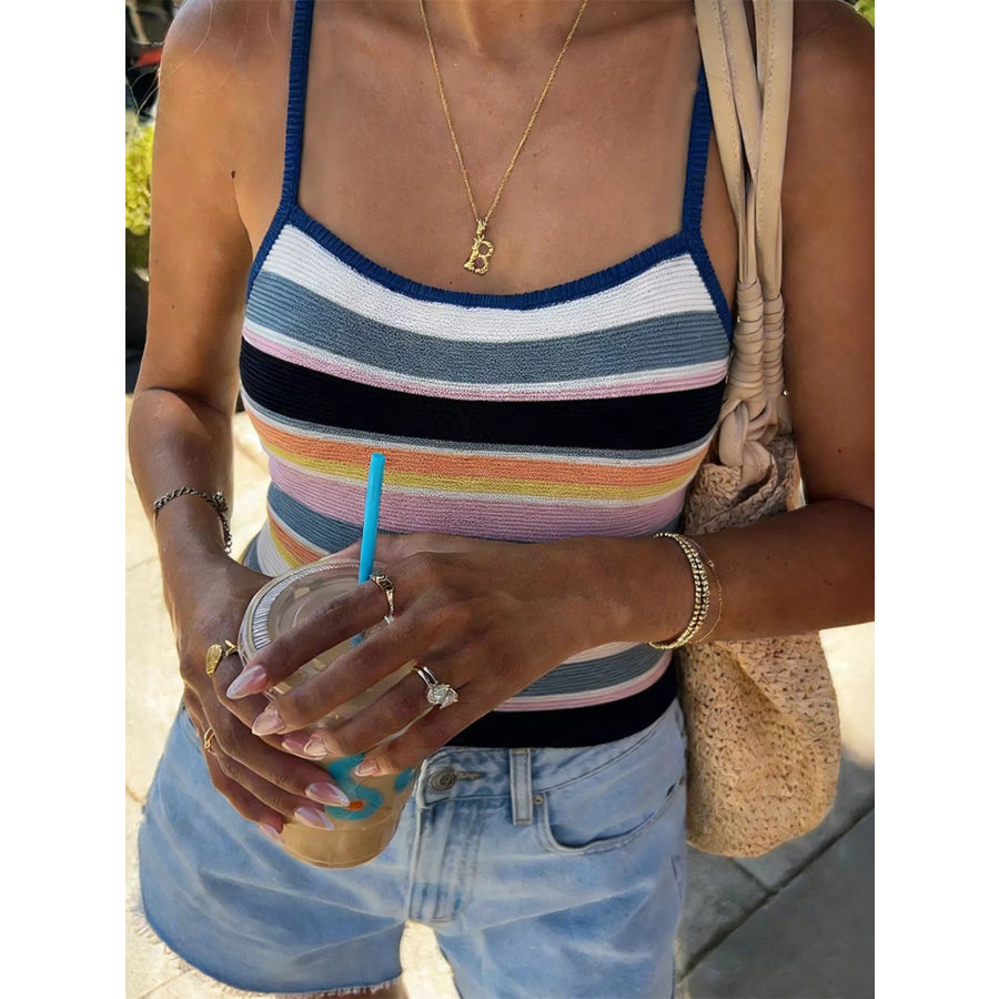 Striped Knit Cami Navy Blue And White Stripes / S Apparel and Accessories