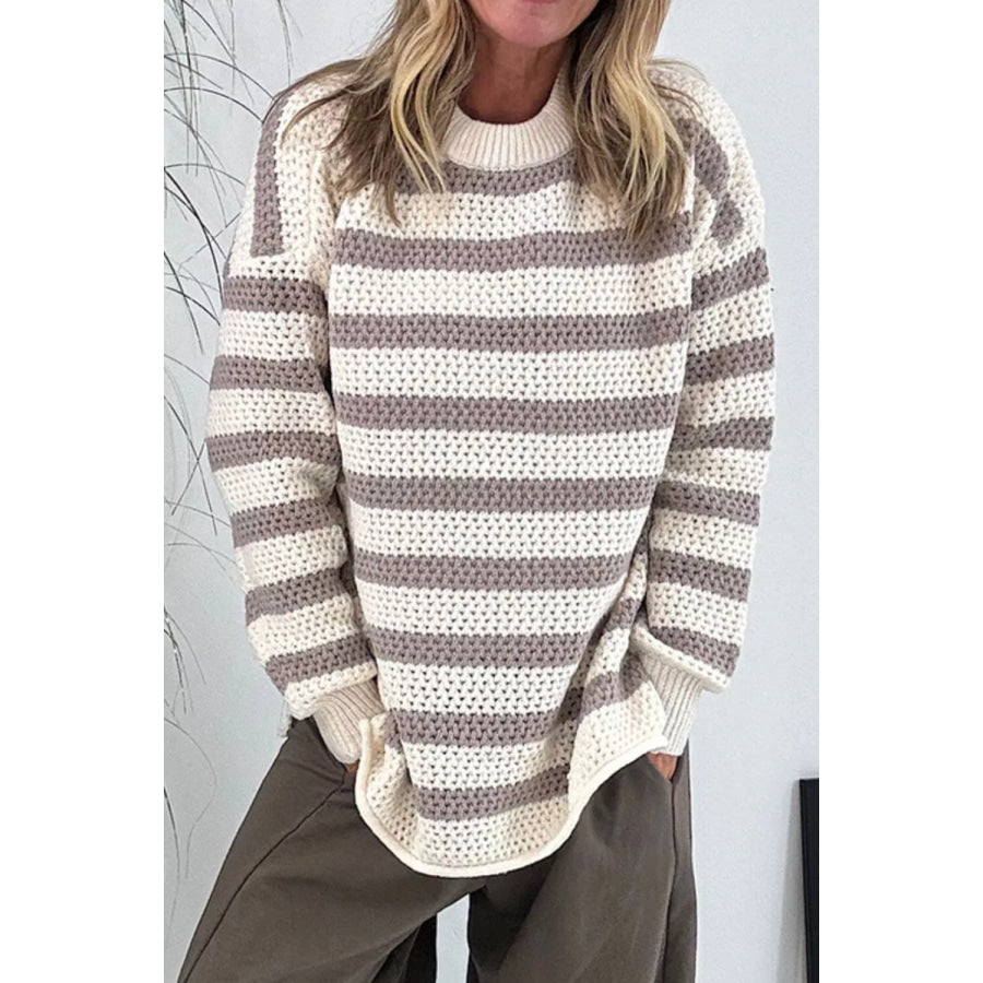 Striped Knit Dropped Shoulder Sweater Apparel and Accessories