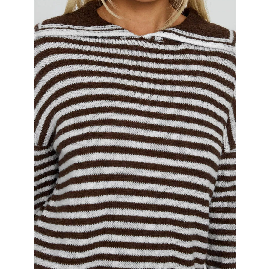 Striped Knit Dropped Shoulder Sweater Apparel and Accessories