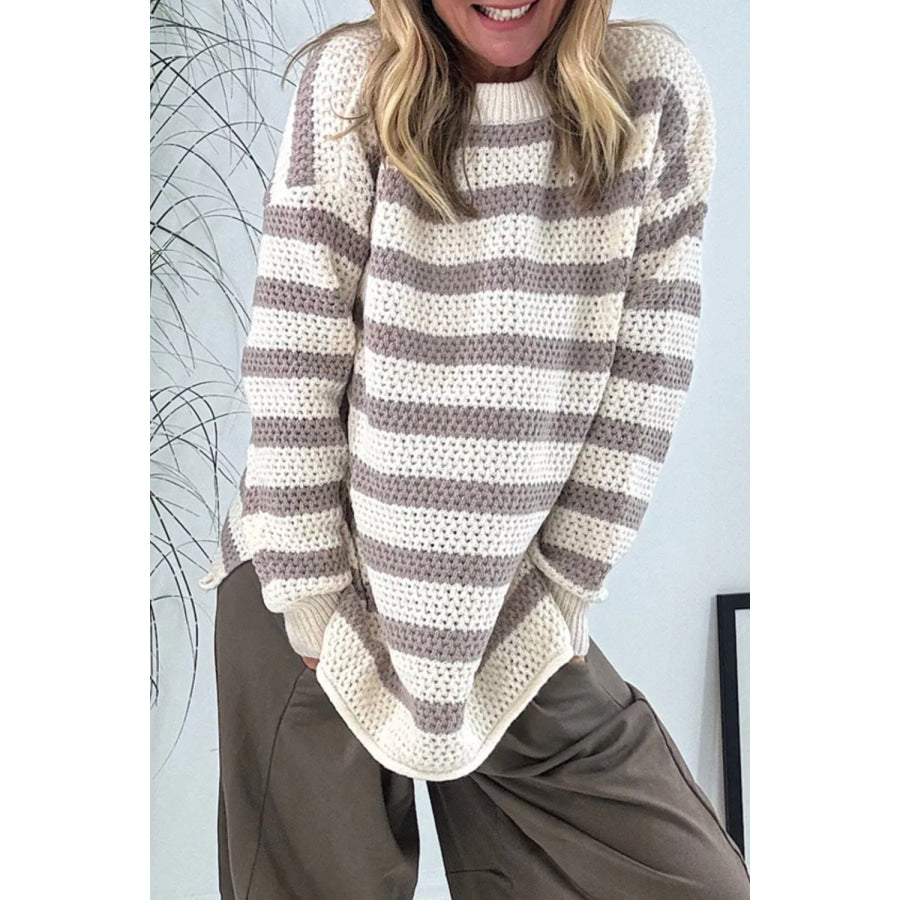 Striped Knit Dropped Shoulder Sweater Apparel and Accessories