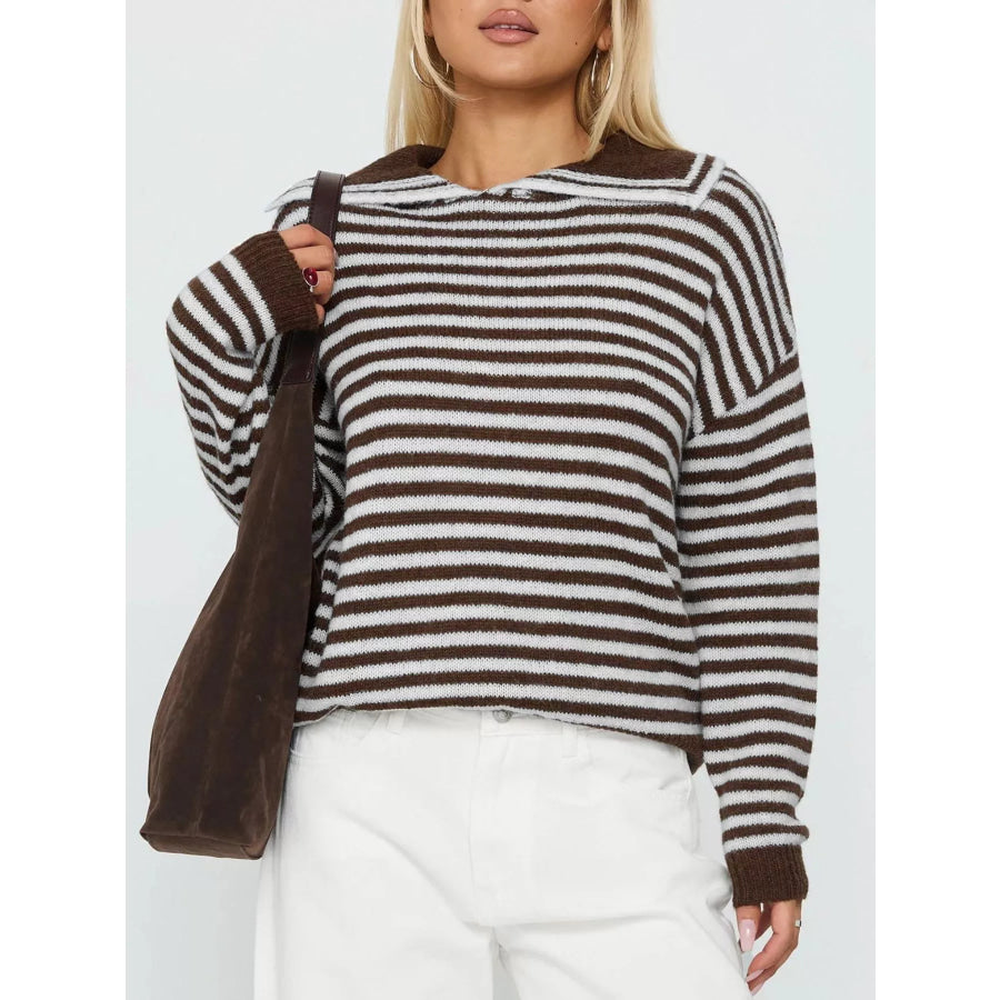 Striped Knit Dropped Shoulder Sweater Apparel and Accessories
