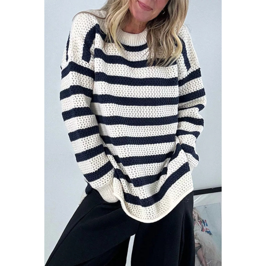 Striped Knit Dropped Shoulder Sweater Apparel and Accessories