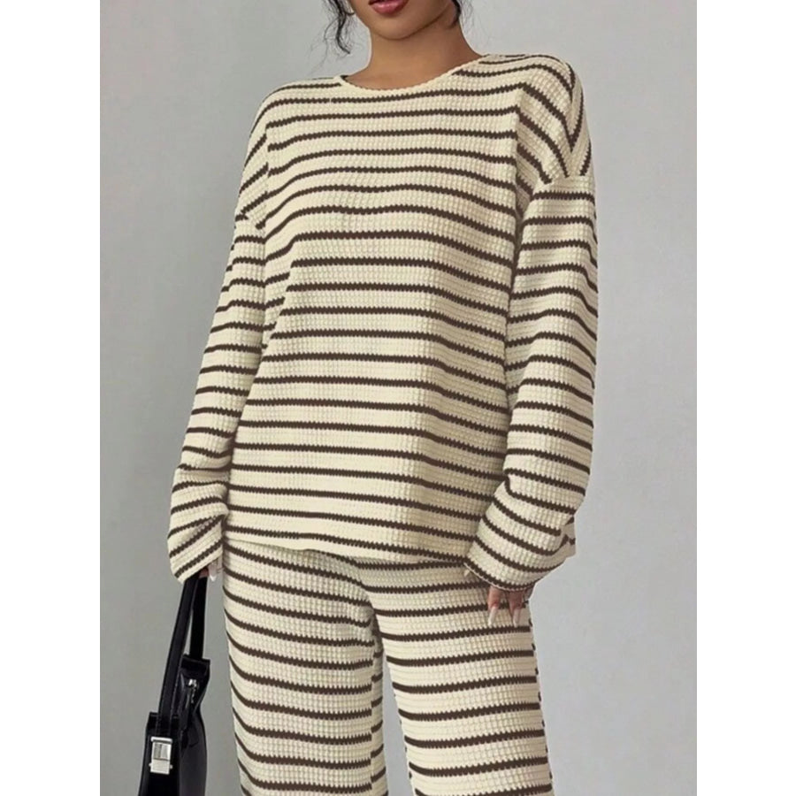 Striped Knit Dropped Shoulder Top and Pants Set Apparel and Accessories