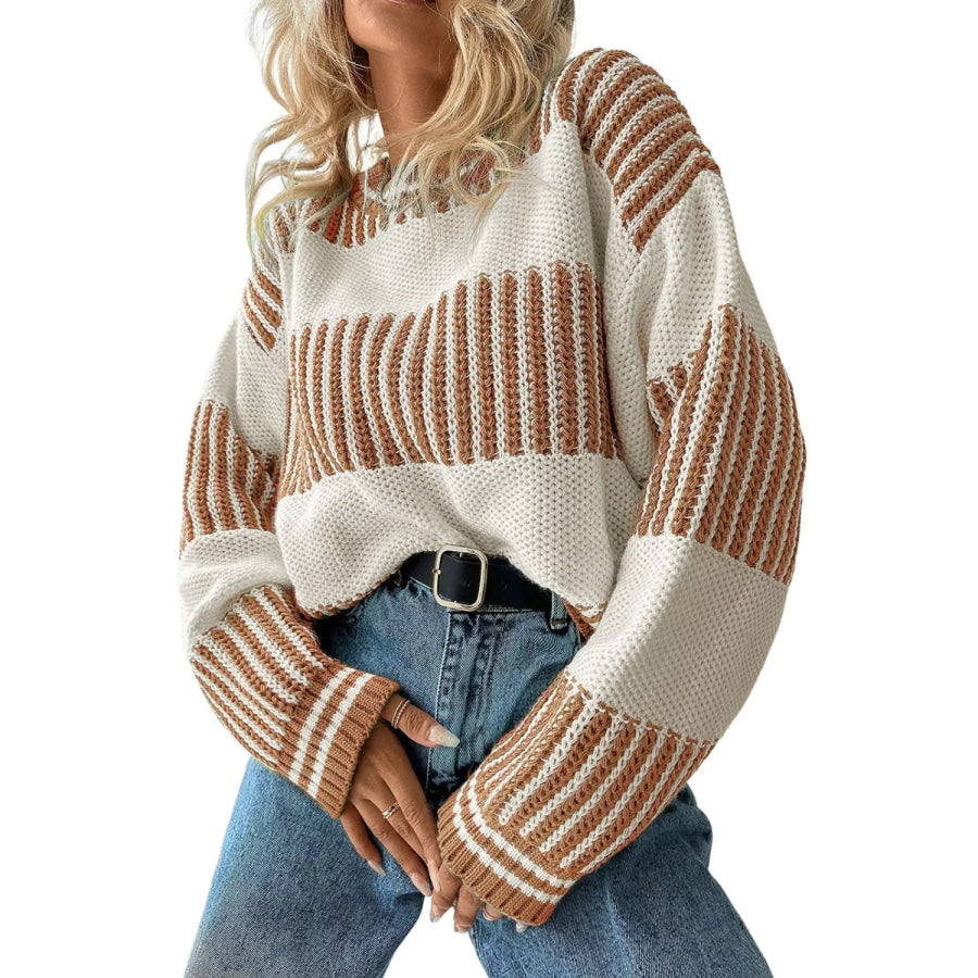Striped Knit Long Sleeve Sweater Apparel and Accessories