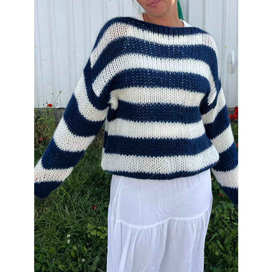 Striped Knit Long Sleeve Sweater Apparel and Accessories